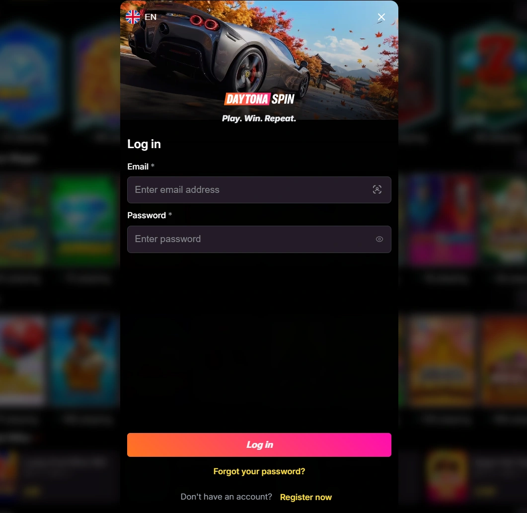 Daytona Spin login form
